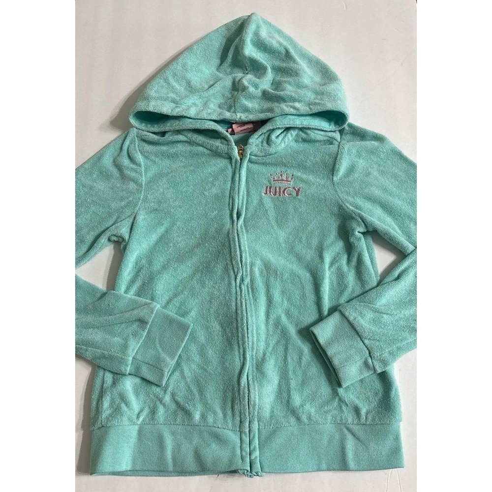 Juicy Couture Terry Cloth Full Zip Hoodie Mint (sz. 7 youth) Y2K Beach/lounge